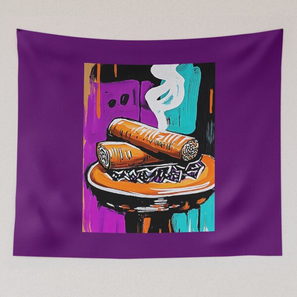 Item preview, Bold and Vibrant Cigar Composition on Brimming Ashtray with Upward Wafting Dynamic Smoke designed and sold by OlfactoART Studio.