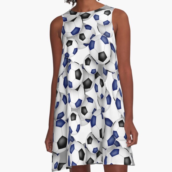 Blue & black soccer balls pattern A-Line Dress