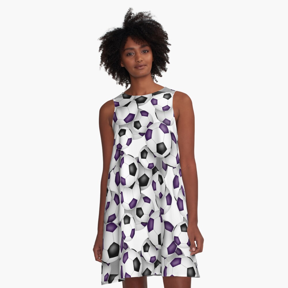 purple black soccer balls pattern a line dress