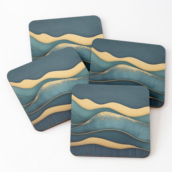 Item preview, Abstract Mountain Landscape with Gold and Teal Waves designed and sold by Retrocranio.
