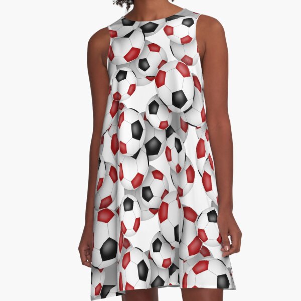 Red & black soccer balls pattern A-Line Dress