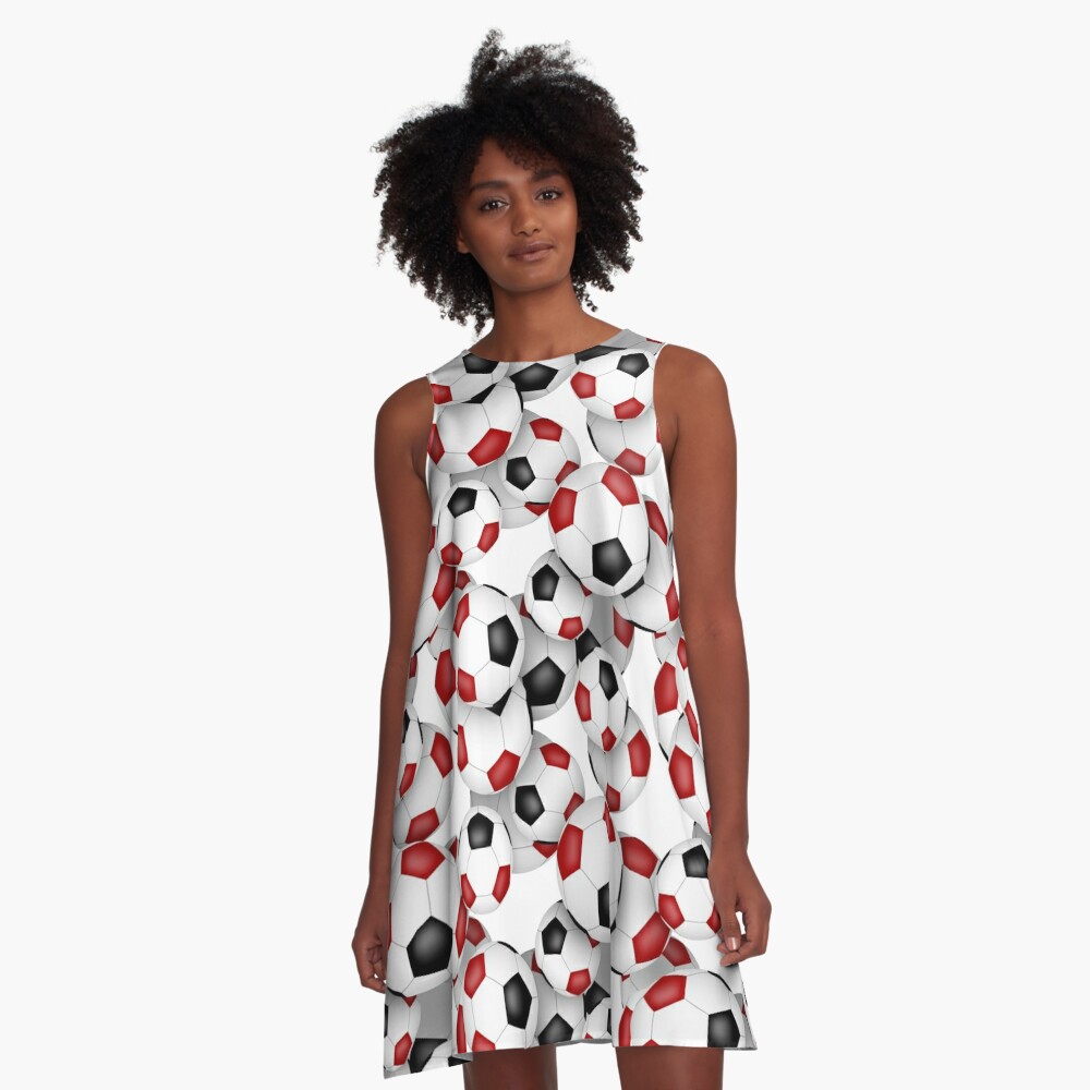 red black soccer balls pattern a line dress