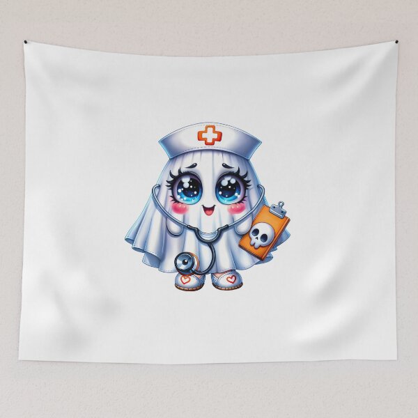 Item preview, Cute Halloween ghost in a nurse's uniform designed and sold by CleanDecor.