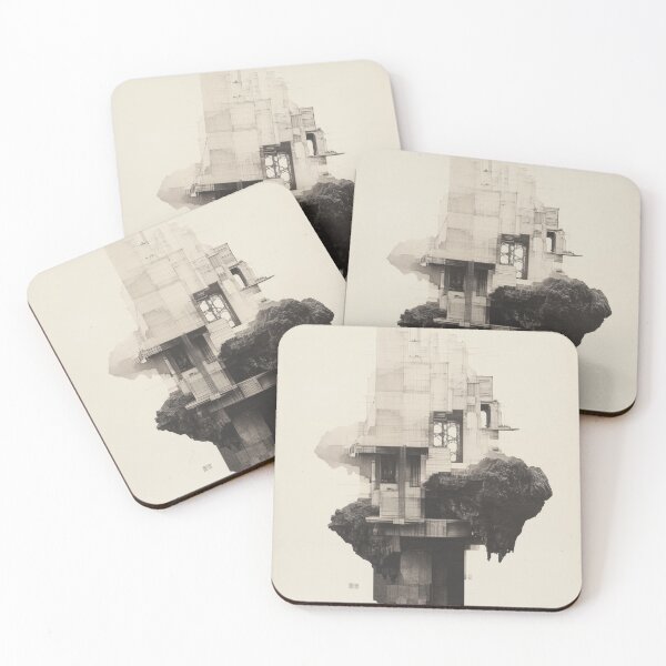 Item preview, Surreal Floating Architectural Structure - Black and White Illustration designed and sold by Retrocranio.