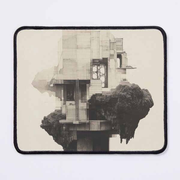 Item preview, Surreal Floating Architectural Structure - Black and White Illustration designed and sold by Retrocranio.