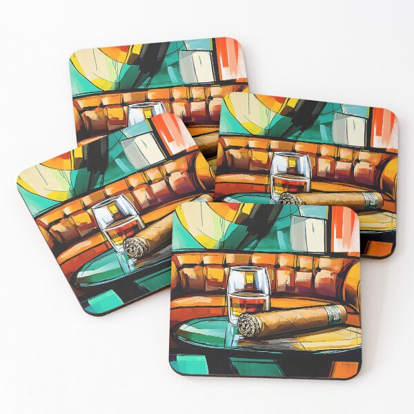 Item preview, Luxurious Lounge Scene with Glass of Whiskey and Cigar on Small Table in Front of Plush Leather AI Generated designed and sold by OlfactoART Studio.