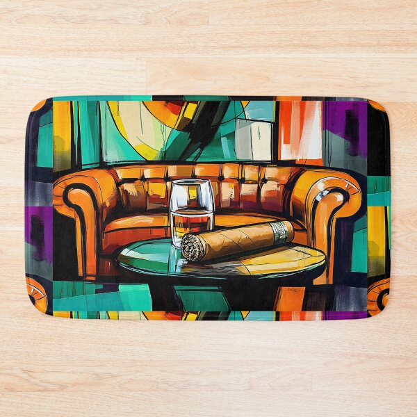 Item preview, Luxurious Lounge Scene with Glass of Whiskey and Cigar on Small Table in Front of Plush Leather AI Generated designed and sold by OlfactoART Studio.