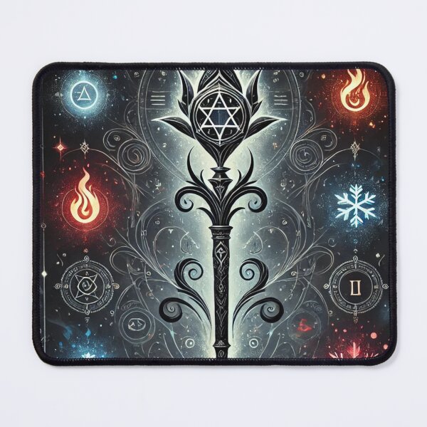 Item preview, FF14 Black Mage Staff with Elemental Symbols | Final Fantasy XIV Art Print designed and sold by Chocobo Charm Emporium.