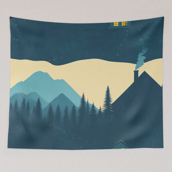 Item preview, Cozy Winter Cabin in Mountain Landscape - Minimalist Nature Art designed and sold by Retrocranio.