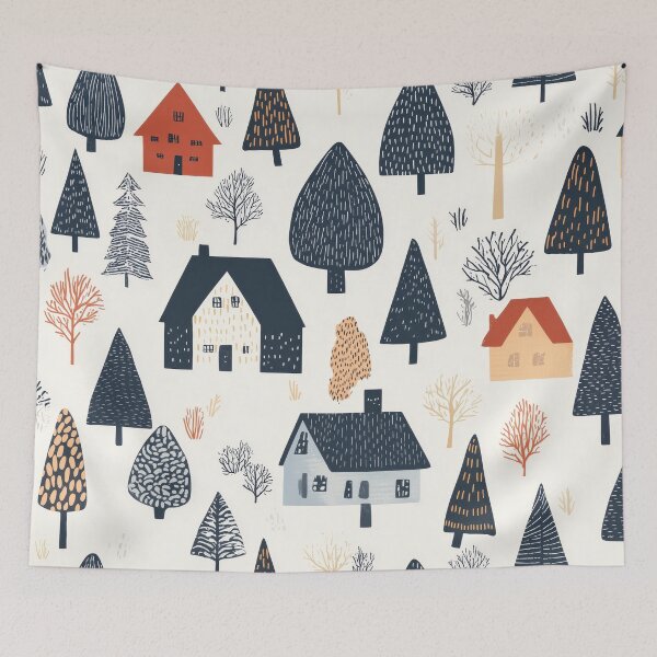 Item preview, Cozy Mountain Village - Minimalist Winter Landscape Pattern designed and sold by Retrocranio.