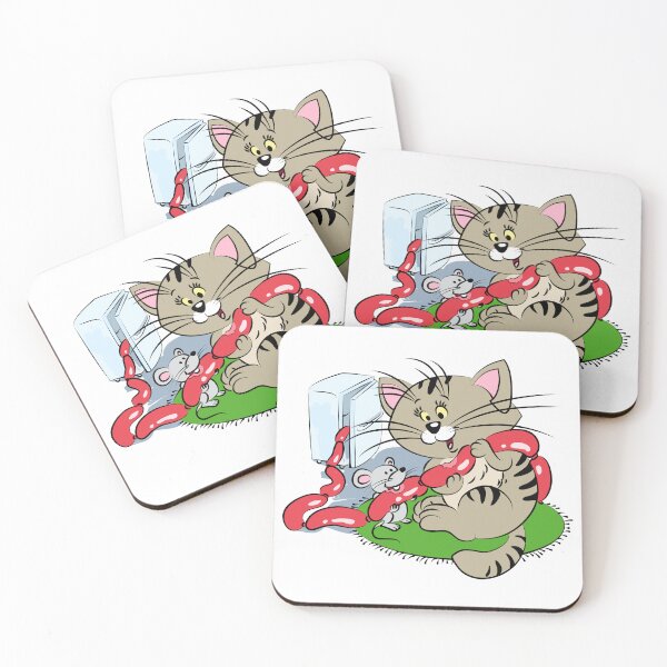 Item preview, Сat and mouse eat sausages designed and sold by Ekaterina  Biserova.