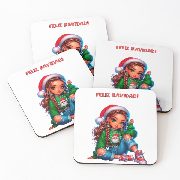 Item preview, Christmas Latina Chibi Girl, Feliz Navidad, Christmas Latina Doll, Girl With Santa Hat, Chrsitmas Beautiful Girl. designed and sold by gabrielakrall.