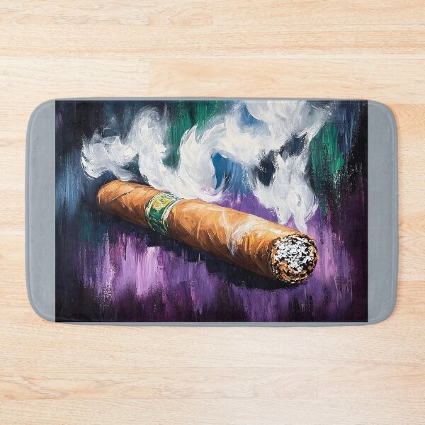 Item preview, Large Cigar Emitting Swirls of White Smoke Against a Vibrant Multicolored Background in Bold Composition designed and sold by OlfactoART Studio.