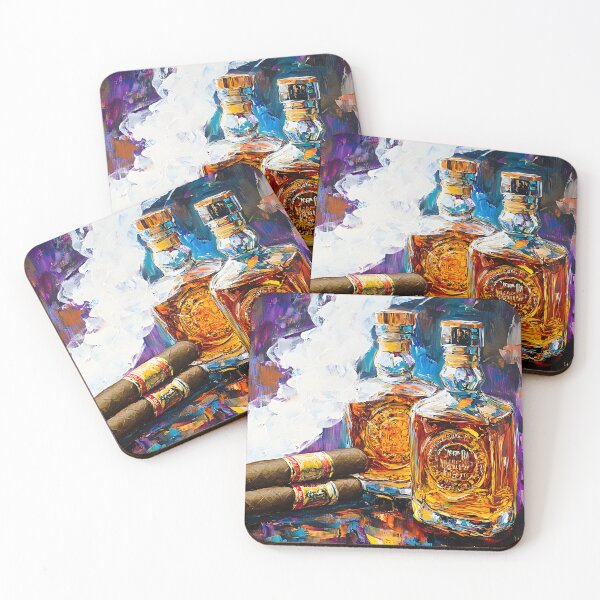 Item preview, Indulge in Elegance with Two Bottles of Whiskey and Cigars Amidst Vibrant Colors Digital Abstract Art designed and sold by OlfactoART Studio.