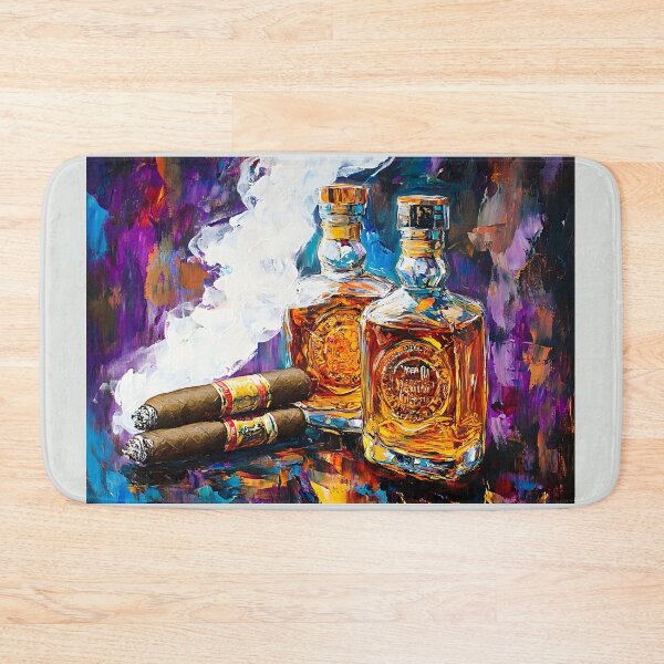 Item preview, Indulge in Elegance with Two Bottles of Whiskey and Cigars Amidst Vibrant Colors Digital Abstract Art designed and sold by OlfactoART Studio.