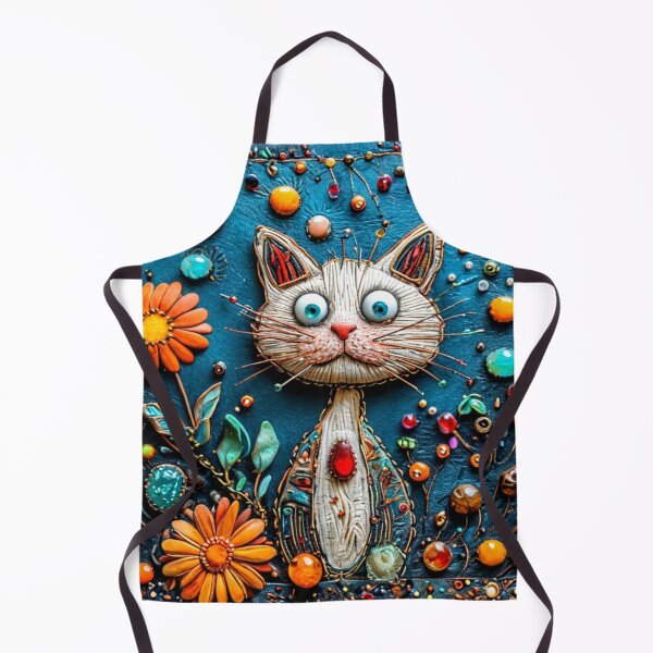 Item preview, Embroidered Cat with Gemstones and Orange Flowers on Blue Background designed and sold by MelissaMelovich.