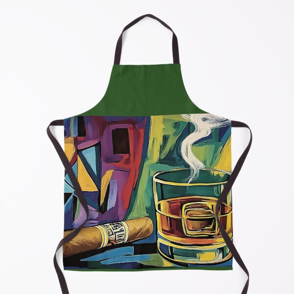 Item preview, Glass of Whisky Next to Lit Cigar with Colorful Abstract Shapes in the Background AI Generated designed and sold by OlfactoART Studio.