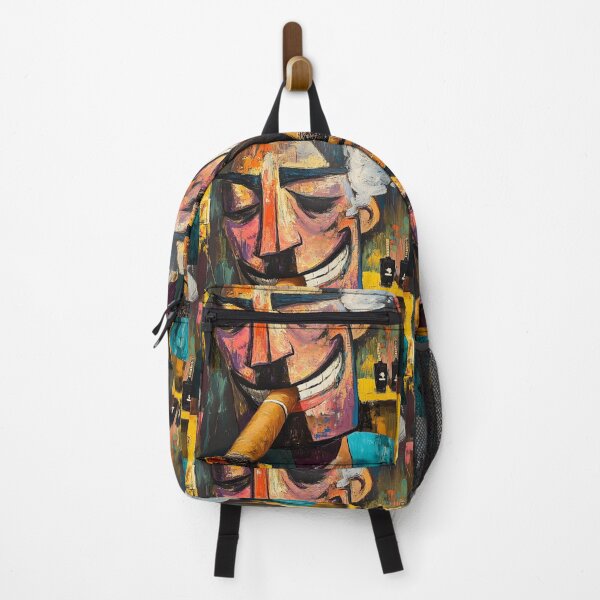 Item preview, Colorful Abstract Depiction of a Person with a Large Grin Enjoying a Cigar in Vibrant Hues Digital Art designed and sold by OlfactoART Studio.