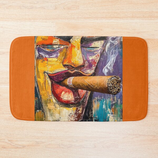 Item preview, Colorful Abstract Face Holding a Large Cigar with Bold Colors and Curling Smoke AI Generated designed and sold by OlfactoART Studio.