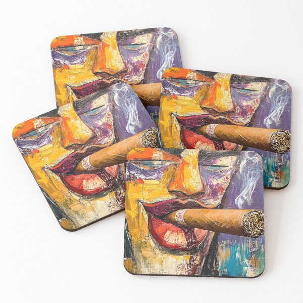 Item preview, Colorful Abstract Face Holding a Large Cigar with Bold Colors and Curling Smoke AI Generated designed and sold by OlfactoART Studio.