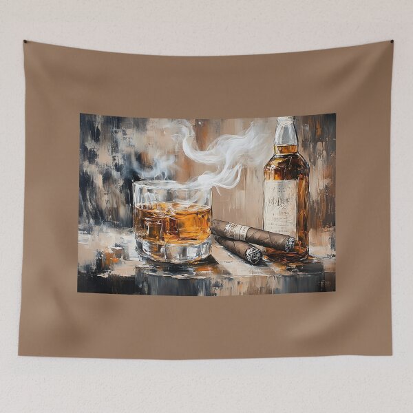 Item preview, Savor the Relaxation of Whiskey and Cigars with Earthy Tones AI Generated Digital Art designed and sold by OlfactoART Studio.