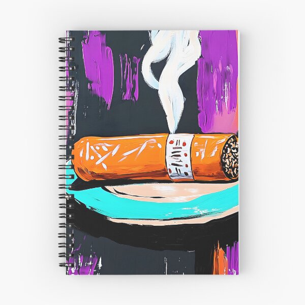 Item preview, Stylized Cigar on Turquoise Plate with Curling Smoke Against a Bold Purple and Black Background designed and sold by OlfactoART Studio.