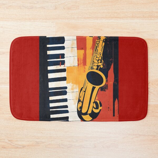 Item preview, Stylized Saxophone and Piano Keyboard Against a Vibrant Yellow and Orange Background Generative AI designed and sold by OlfactoART Studio.
