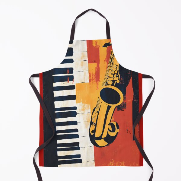 Item preview, Stylized Saxophone and Piano Keyboard Against a Vibrant Yellow and Orange Background Generative AI designed and sold by OlfactoART Studio.