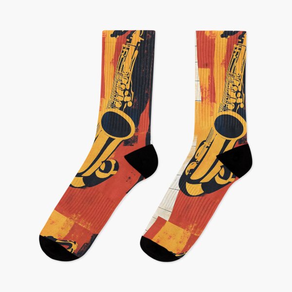 Item preview, Stylized Saxophone and Piano Keyboard Against a Vibrant Yellow and Orange Background Generative AI designed and sold by OlfactoART Studio.