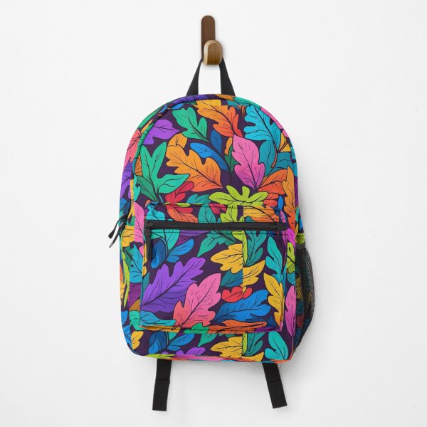 Item preview, Colourful Oak Leaves on Dark Purple Background designed and sold by ArtComixHaven.