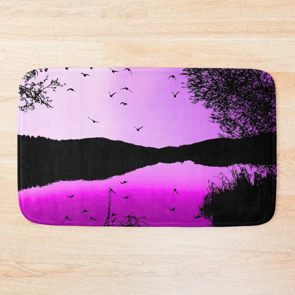 Item preview, Serene Tree Silhouette Reflecting Flock of Birds on Magenta Pond designed and sold by Fredster1966.