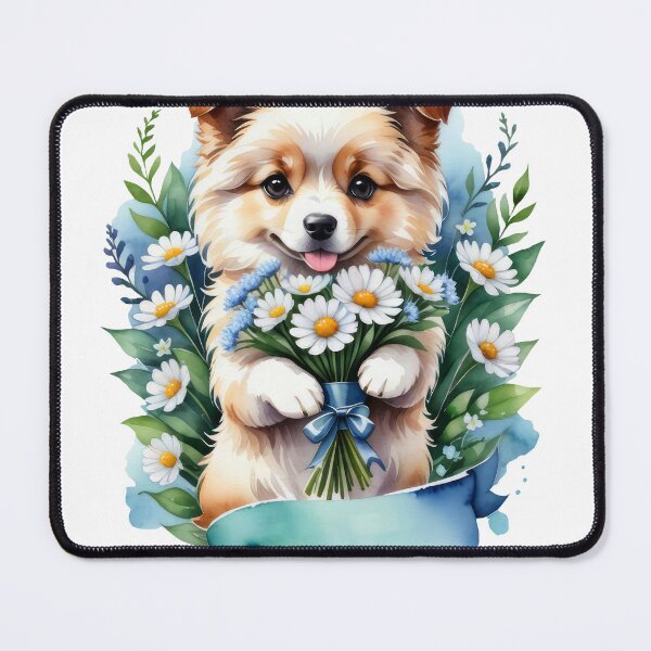 Item preview, Puppy holding flowers designed and sold by islandboy86.
