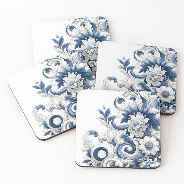 Item preview, white and blue flower pattern designed and sold by aliraweb.