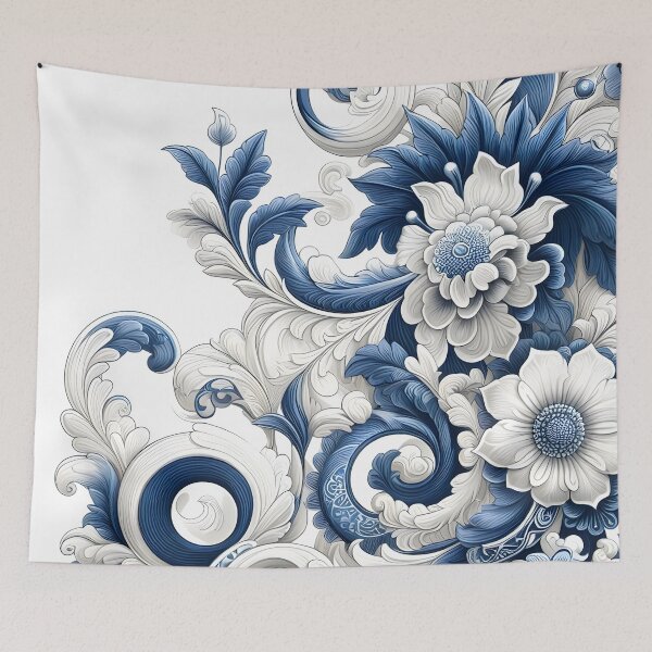 Item preview, white and blue flower pattern designed and sold by aliraweb.