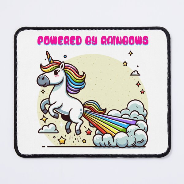 Item preview, Powered by Rainbows - a colourful rainbow-farting unicorn designed and sold by geetarv.