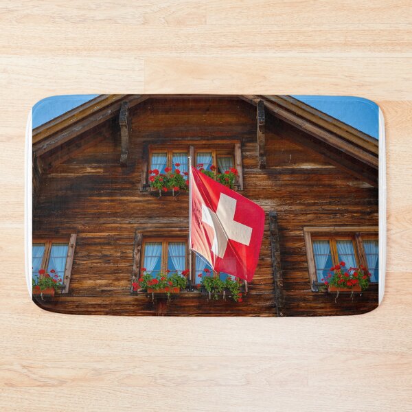 Item preview, Beautiful Old Town with a Wood House with Flower and Swiss Flag designed and sold by Mats Silvan.