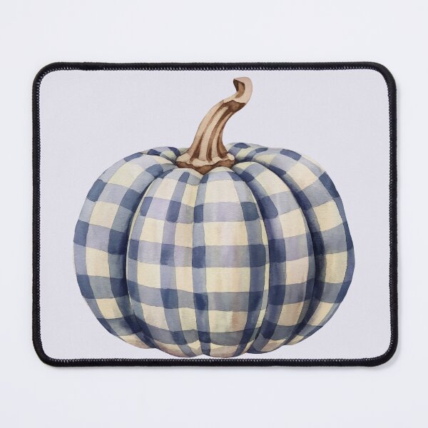 Item preview, watercolor blue checkered pumpkin designed and sold by EmeraldeaArt.