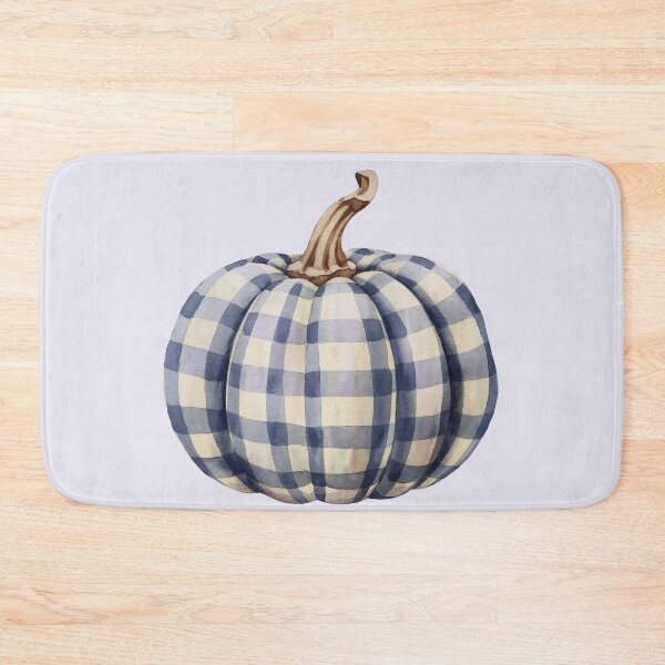Item preview, watercolor blue checkered pumpkin designed and sold by EmeraldeaArt.