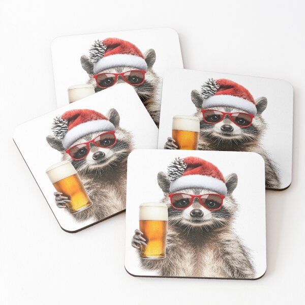 Item preview, Funny Raccoon celebrating christmas with a beer pint designed and sold by LazyOwlStore.