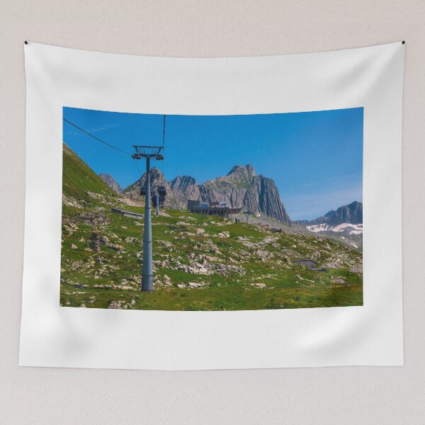 Item preview, Beautiful Panoramic View over Mountain Peak with Overhead Cable Car and Luxury Restaurant designed and sold by Mats Silvan.