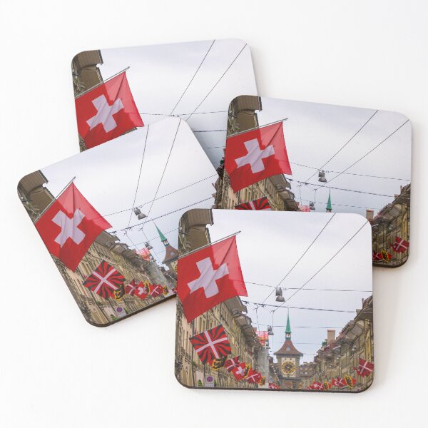 Item preview, Beautiful Old Main City Street with Old Building and Flags in a Rainy Day in City of Bern designed and sold by Mats Silvan.
