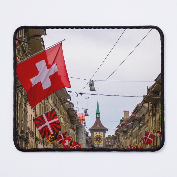 Item preview, Beautiful Old Main City Street with Old Building and Flags in a Rainy Day in City of Bern designed and sold by Mats Silvan.