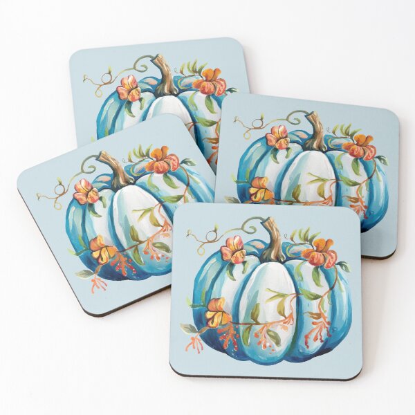Item preview, watercolor blue floral pumpkin designed and sold by EmeraldeaArt.