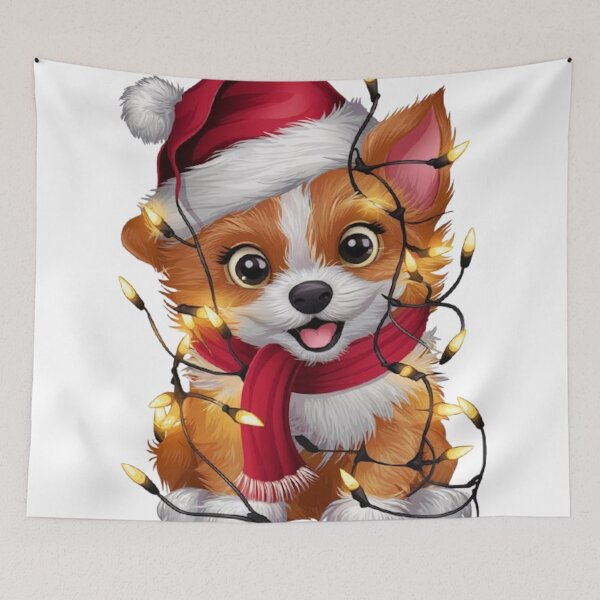 Item preview, Adorable puppy tangled in holiday lights designed and sold by likbatonboot.