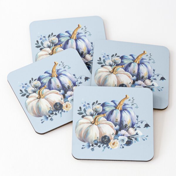 Item preview, watercolor blue and white floral pumpkins designed and sold by EmeraldeaArt.