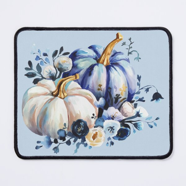 Item preview, watercolor blue and white floral pumpkins designed and sold by EmeraldeaArt.
