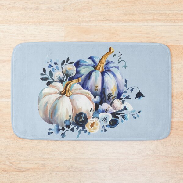 Item preview, watercolor blue and white floral pumpkins designed and sold by EmeraldeaArt.