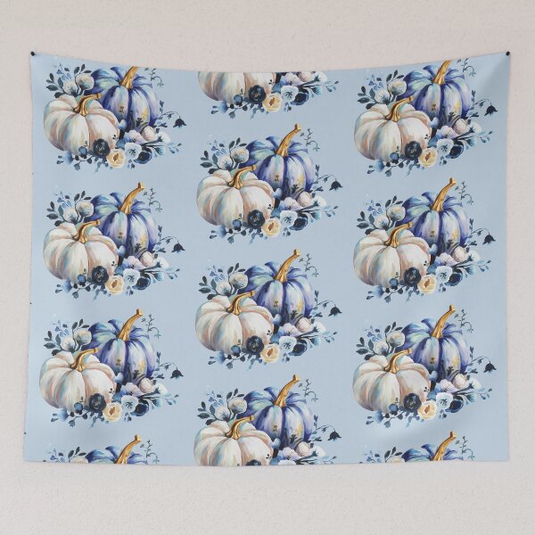 Item preview, watercolor blue and white floral pumpkins designed and sold by EmeraldeaArt.