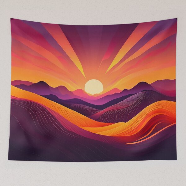 Item preview, A dramatic, swirling sunset over rolling hills in bold oranges and purples designed and sold by HEMRO.