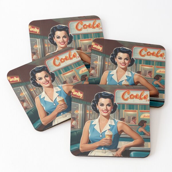 Item preview, Beautiful server in an American Diner vintage pinup advertising style art designed and sold by Vintage Designs +.